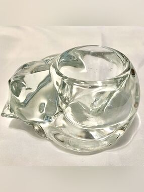 Vtg Sleeping Cat Candle Holder #4458 Indiana Glass Clear Votive/Tea Light